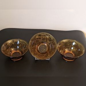 Tiara Sandwich Amber Glass Dessert Salad Ice Cream Bowls Set of 3!!!